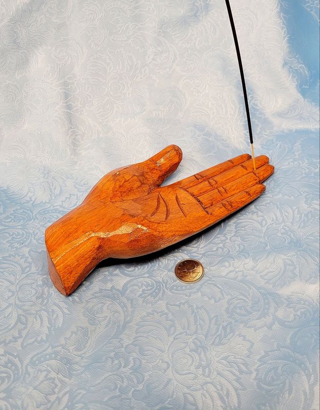 Wood Incense Holder - Carved Hand 9.5&quot;