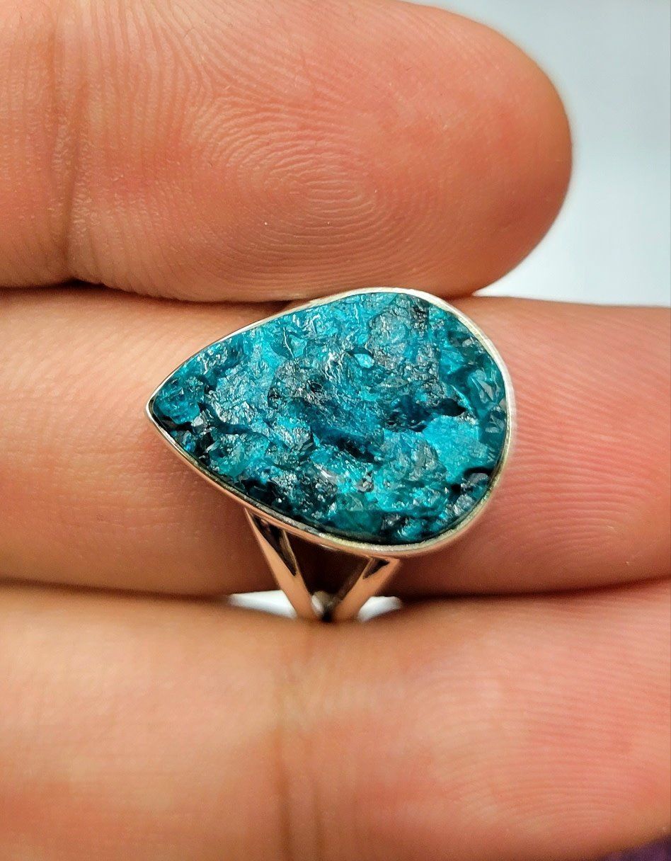 Dioptase Ring A  - Sterling Silver Size 9