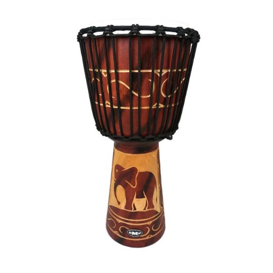 Natural Wood Djembe Drum  Elephant Carving - 2 Ft tall 12&quot; Head