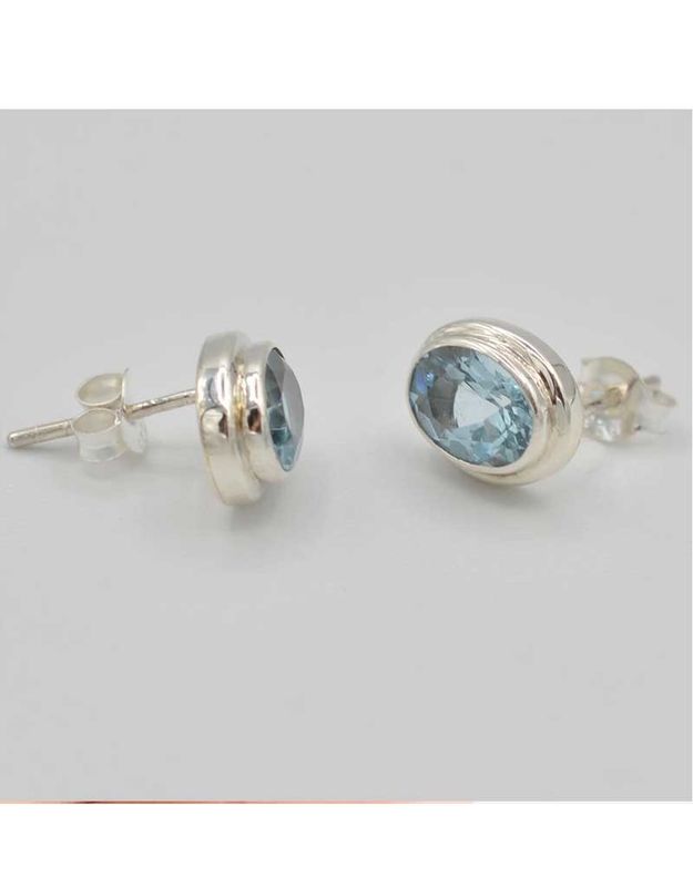 Topaz Oval Sterling Silver Stud Earrings