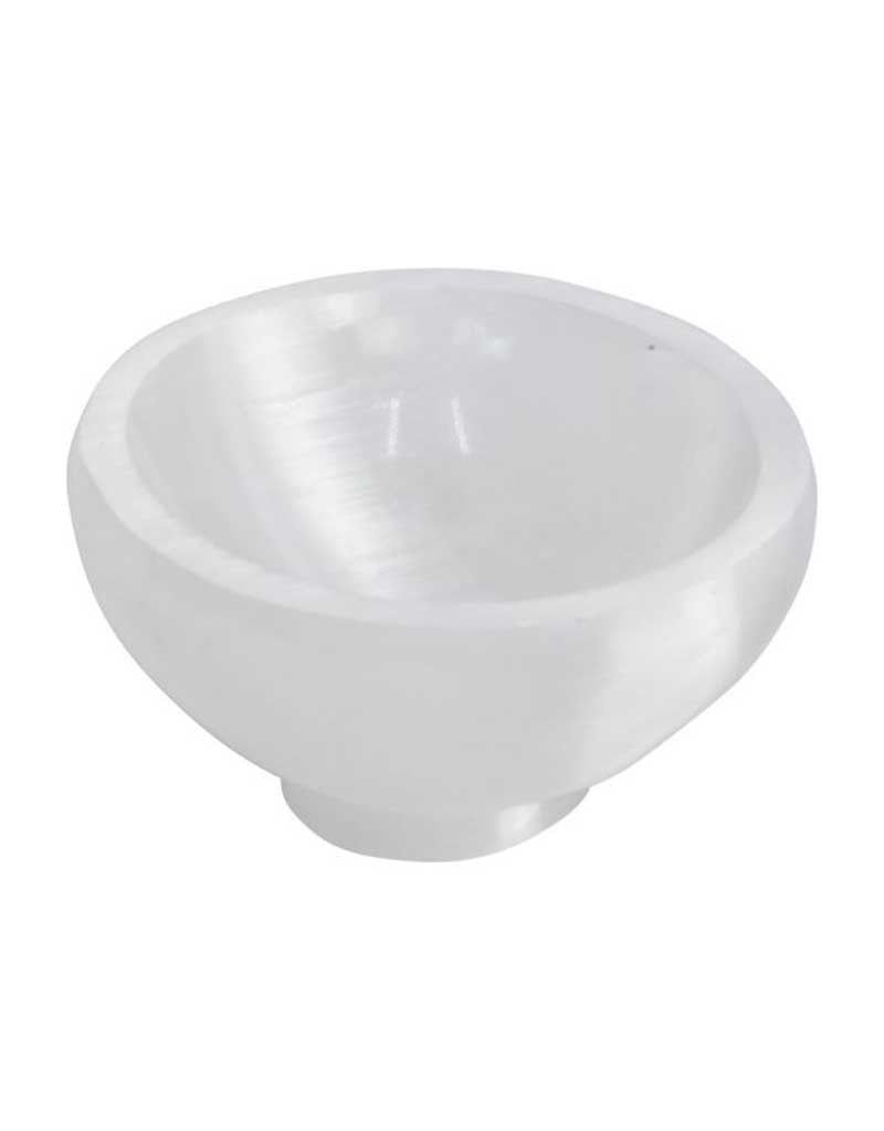Selenite Round Bowl w Foot 4&quot; D