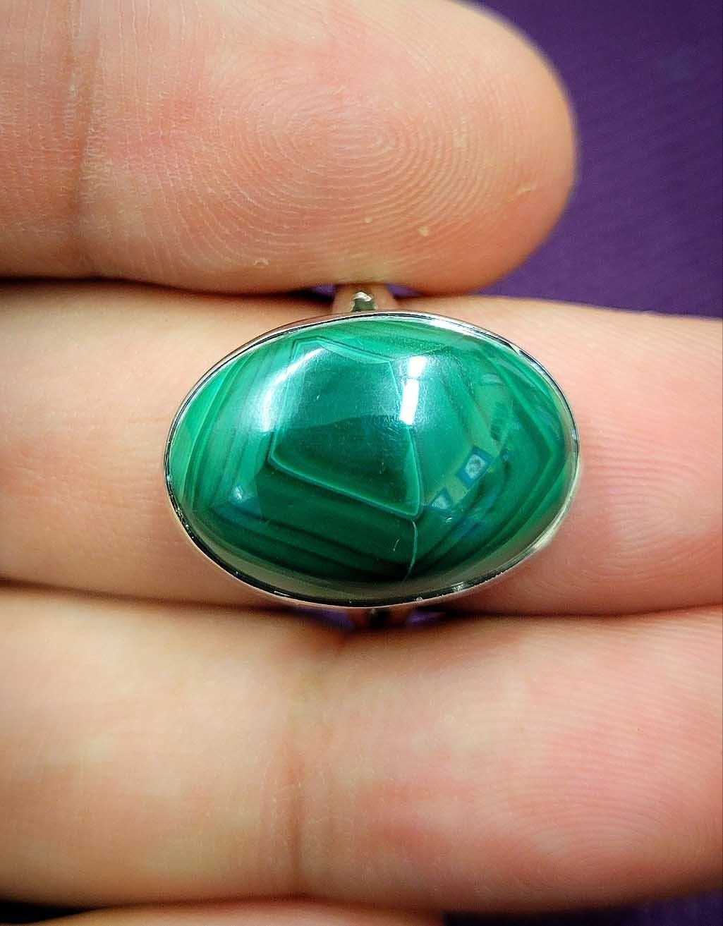 Malachite Sterling Silver Ring B - Size 8