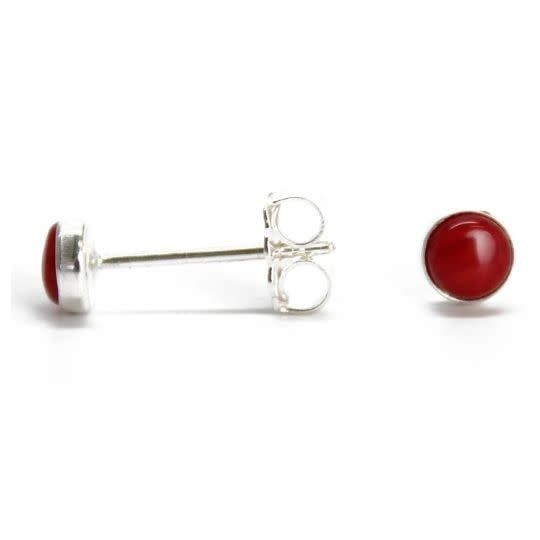 Red Coral Sterling Silver Stud Earrings