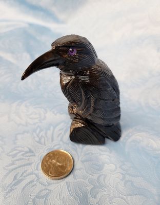 Black Onyx Raven / Crow 3.25&quot; - Stone Animal