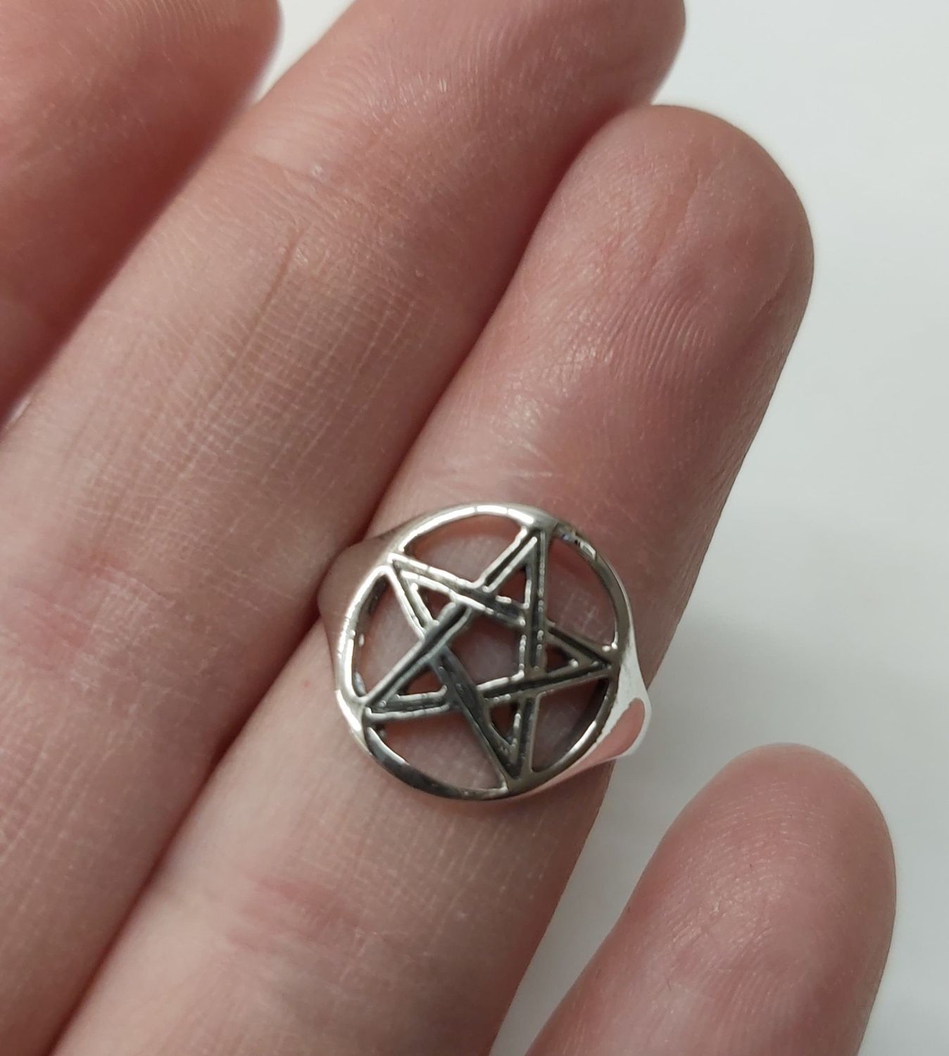 Large Pentagram Ring - Size 8 Sterling Silver