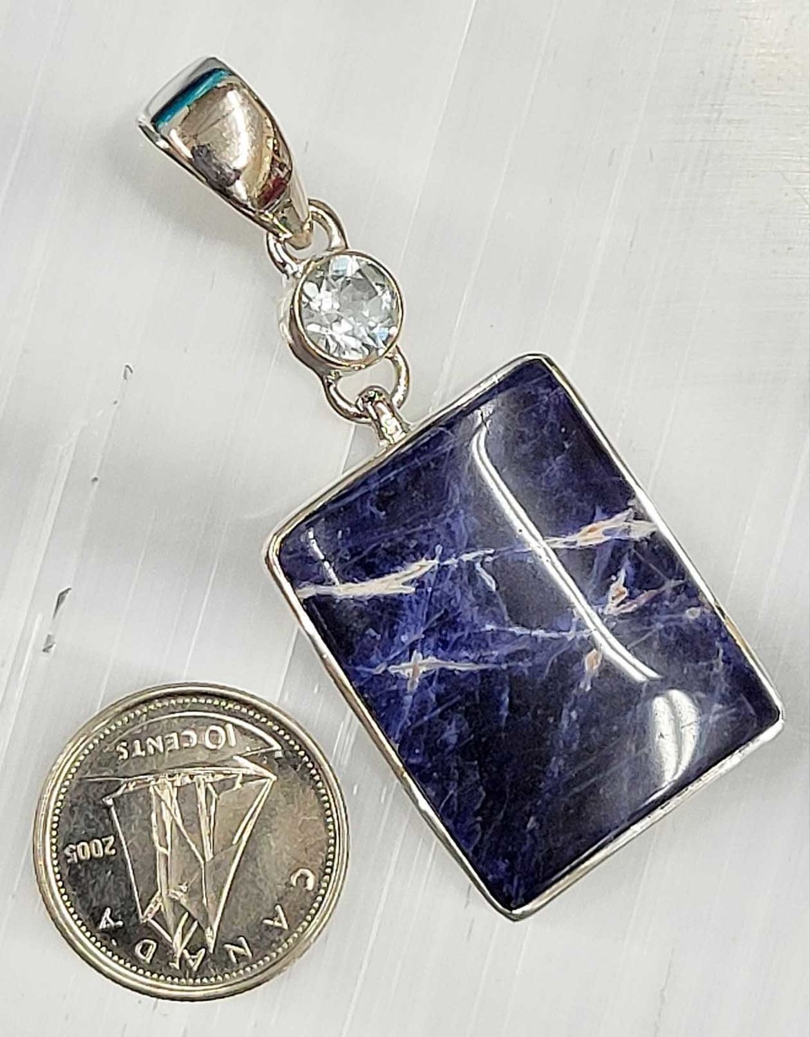 Sodalite with Blue Topaz Pendant Sterling Silver