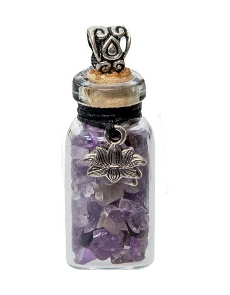 Amethyst &amp; Lotus Chip Bottle Necklace - 20.5&quot;L