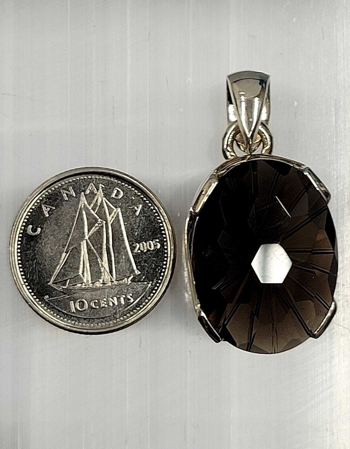 Smoky Quartz Pendant Faceted Sterling Silver