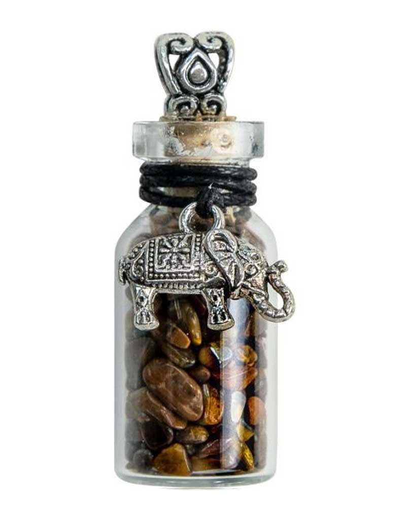 Golden Tiger&#39;s Eye &amp; Elephant Chip Bottle Necklace - 20.5&quot;L