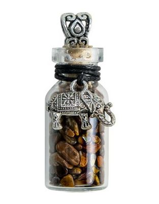 Golden Tiger&#39;s Eye &amp; Elephant Chip Bottle Necklace - 20.5&quot;L