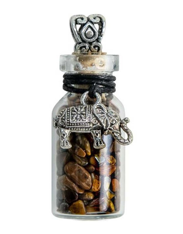 Golden Tiger&#39;s Eye &amp; Elephant Chip Bottle Necklace - 20.5&quot;L