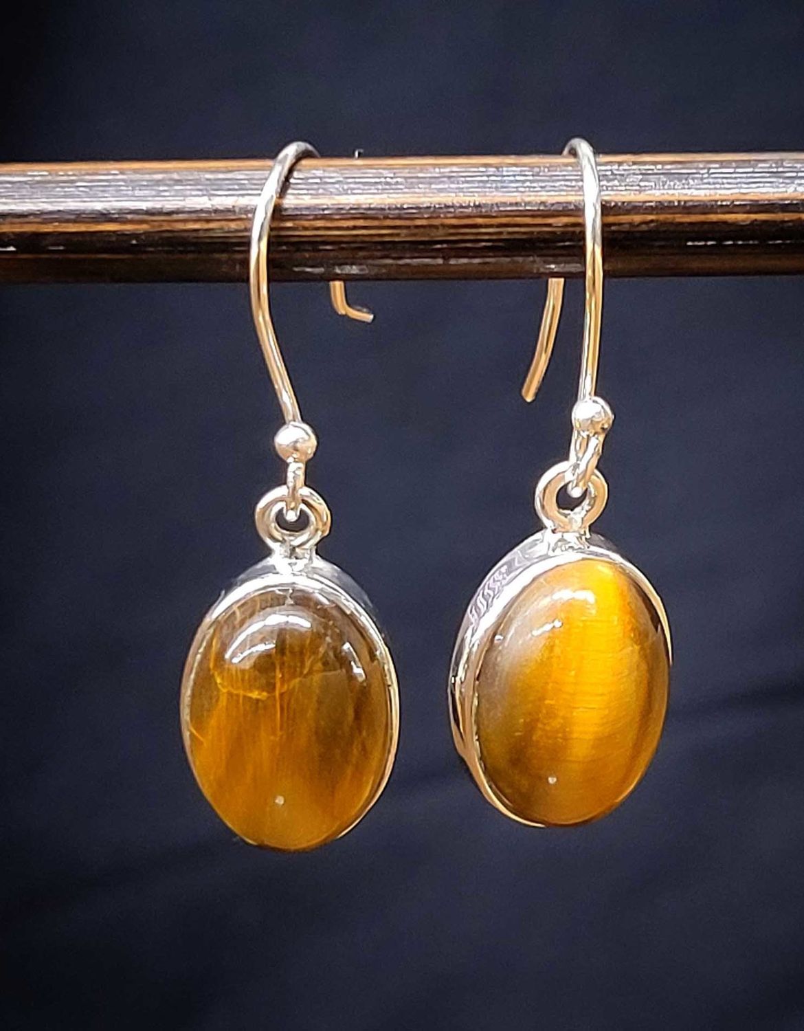 Gold Tiger Eye Earrings Sterling Silver
