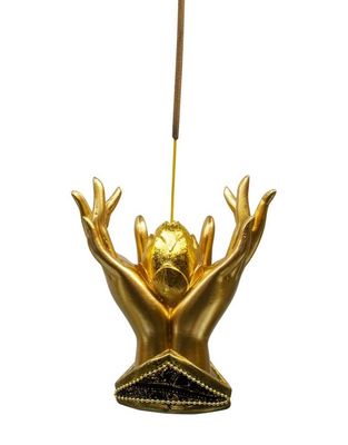 Resin Incense Holder - Lotus Mudra Hands 4&quot;x4.25&quot;