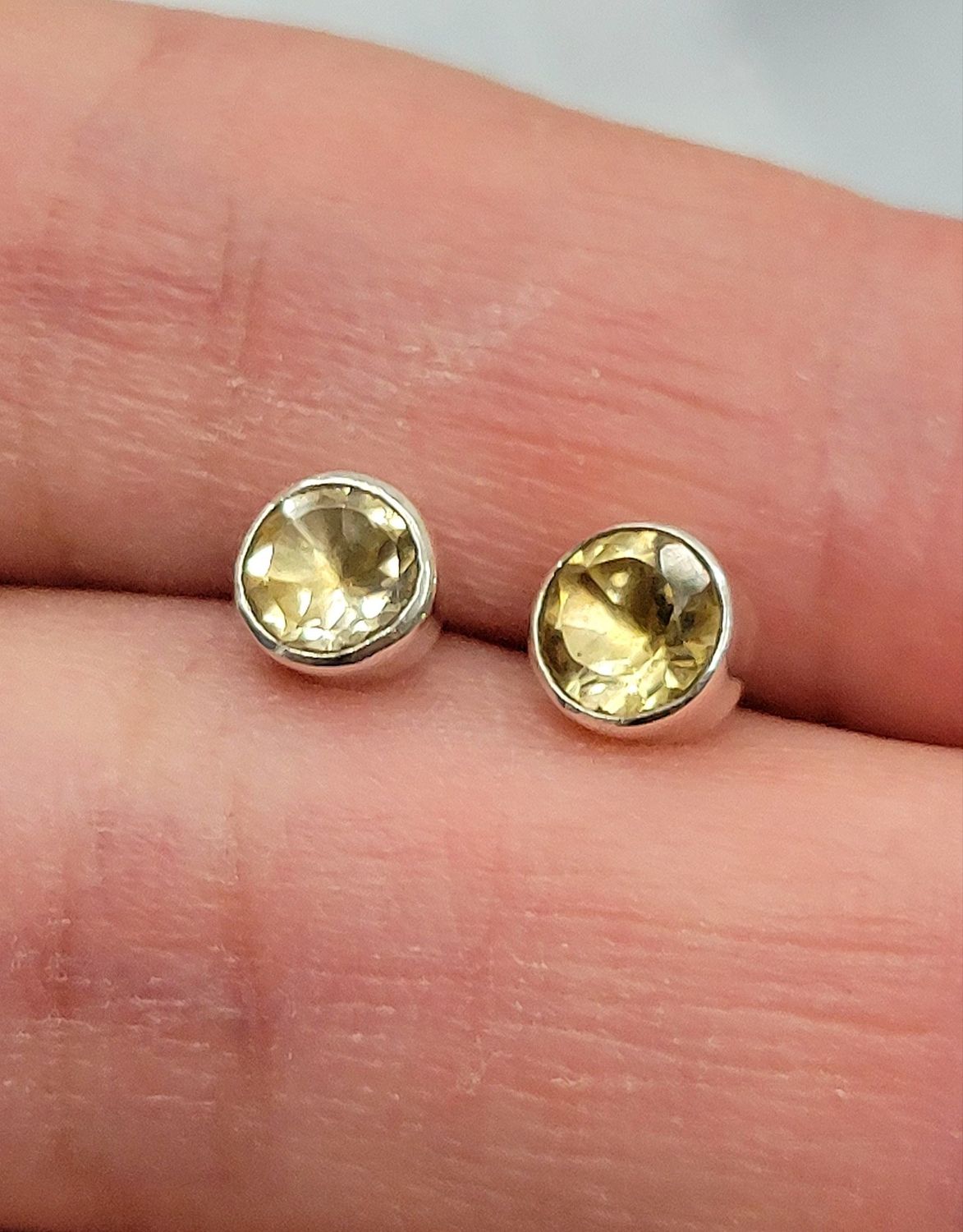 Citrine Round  Sterling Silver Stud Earrings $23