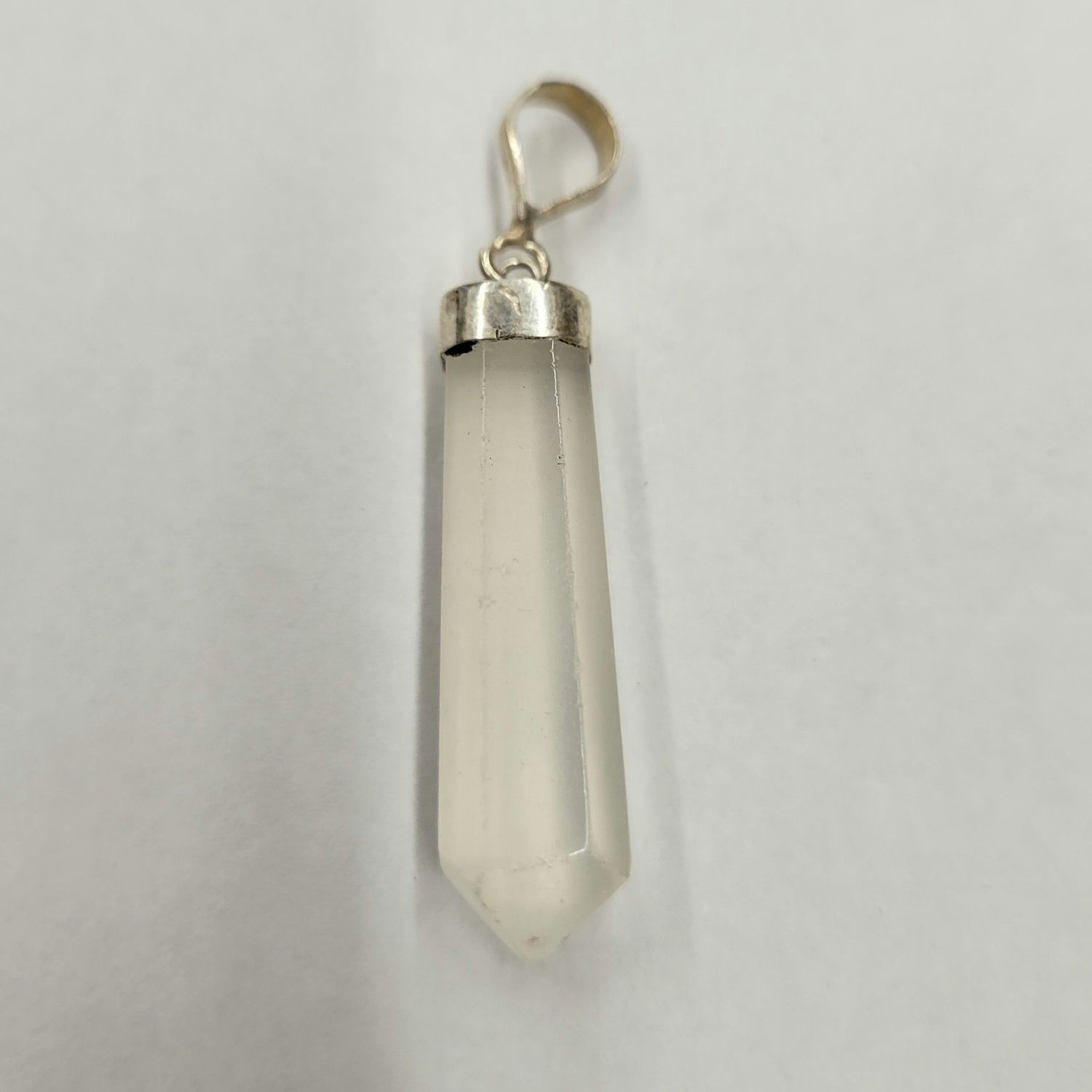 Clear Calcite Faceted Bullet Pendant - Sterling Silver