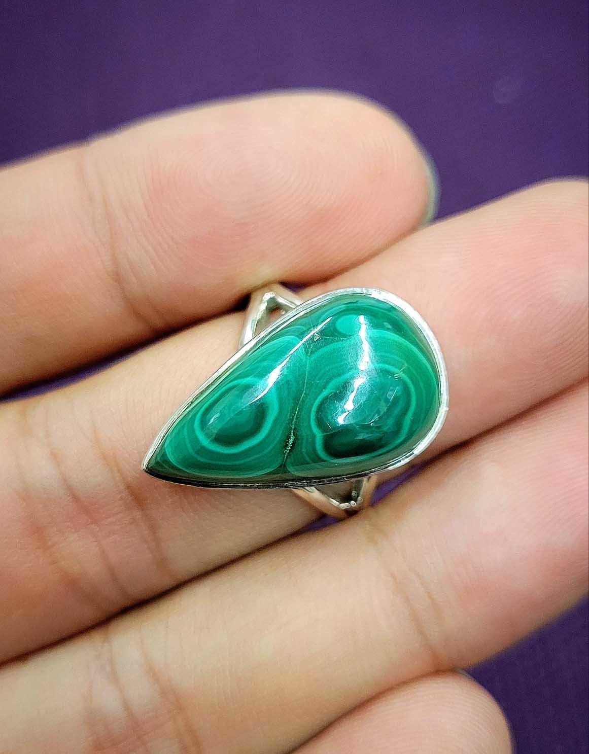 Malachite Sterling Silver Ring - Size 9