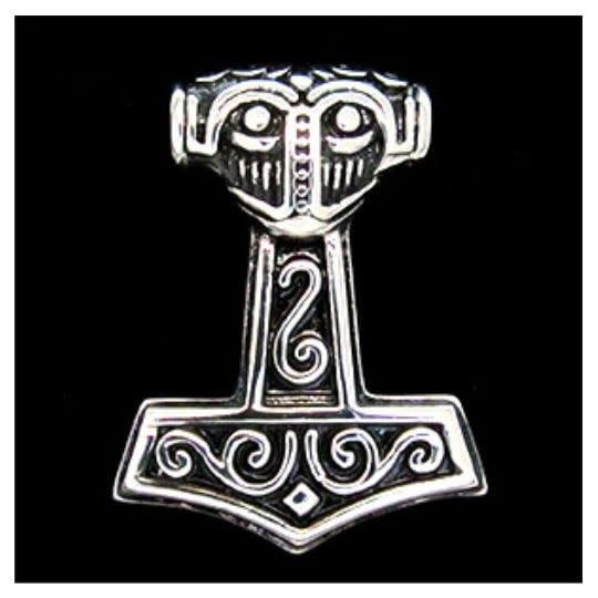 Thor Hammer Stainless Steel Pendant - Norse Design  1.25&quot;