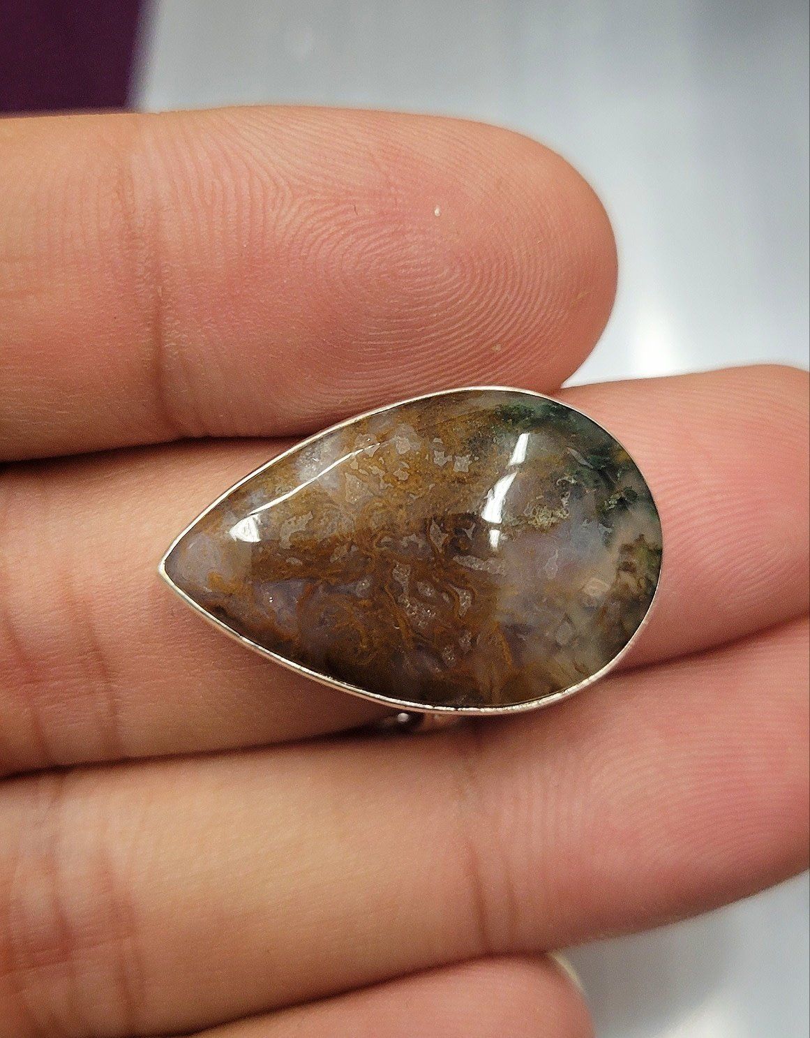 Moss Agate Ring - Size 8 Sterling Silver