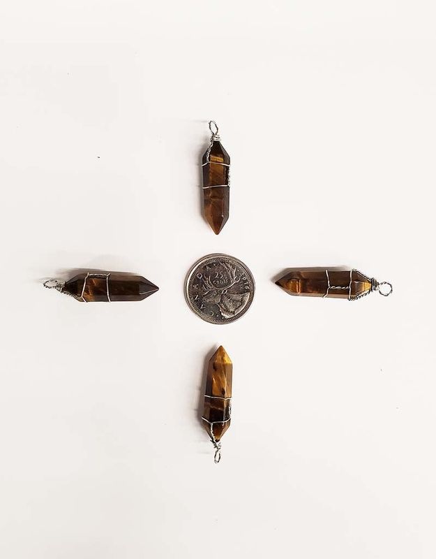Golden Tiger&#39;s Eye Point Wrapped Pendants B