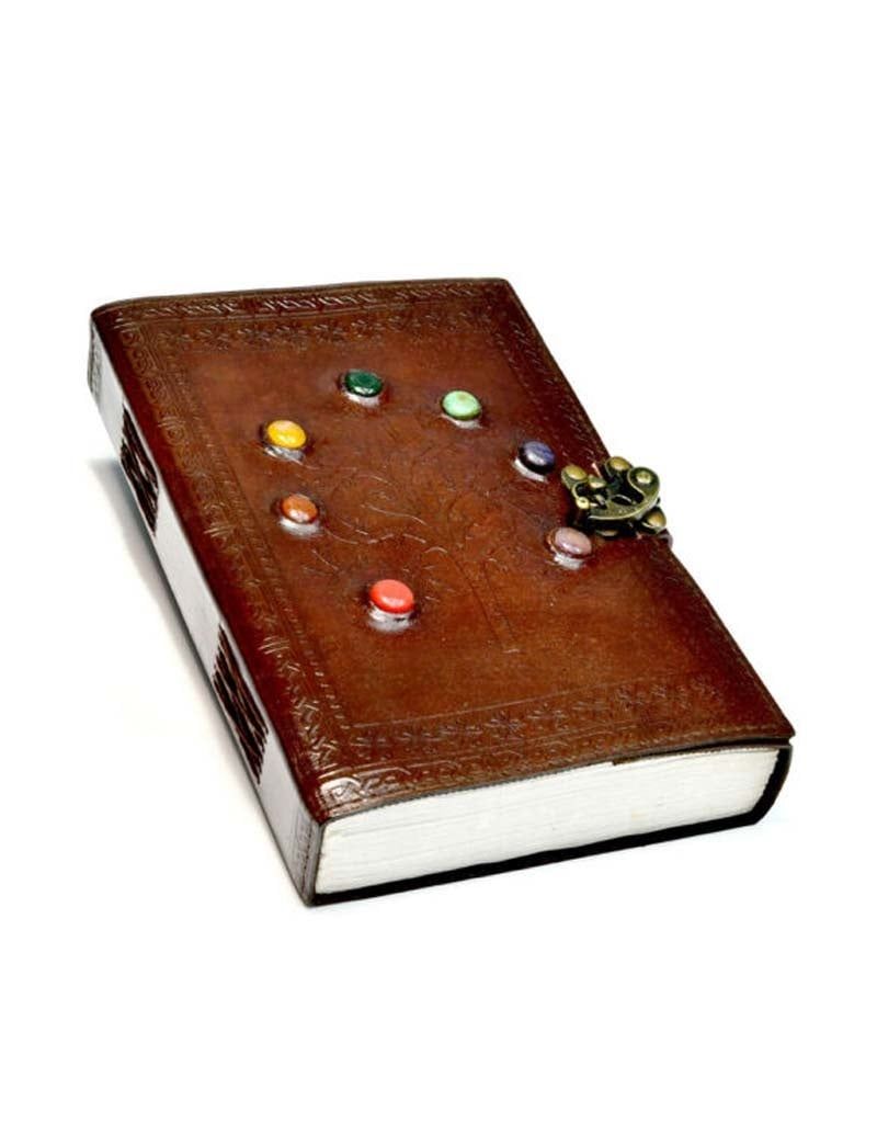 7 Chakra Stone Tree of Life 7&quot;x10&quot; Leather - Journal