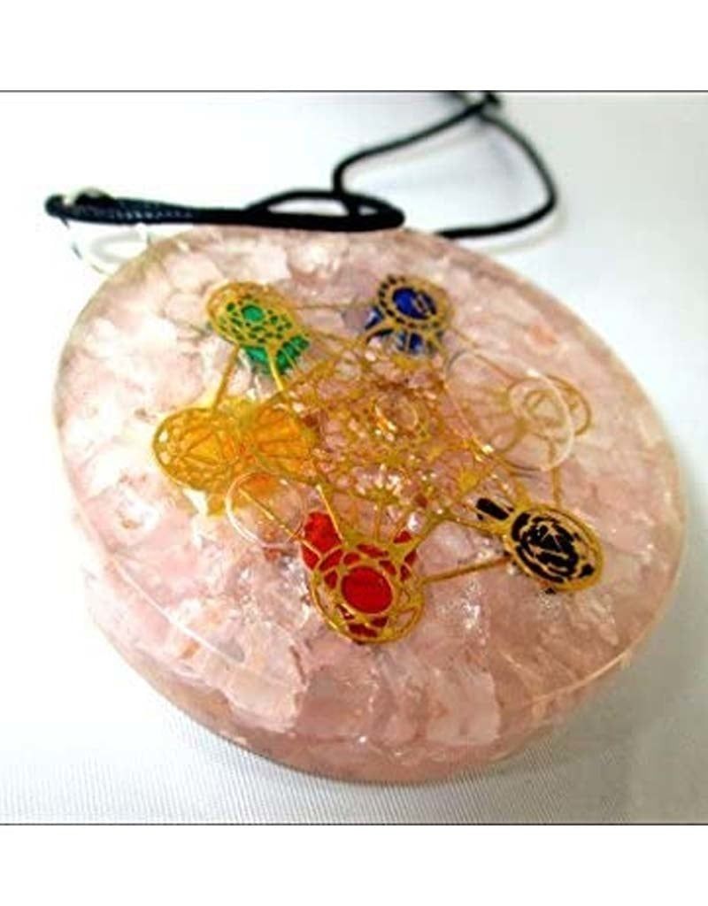 Rose Quartz  Metatron&#39;s Cube - Orgonite Necklace Pendant