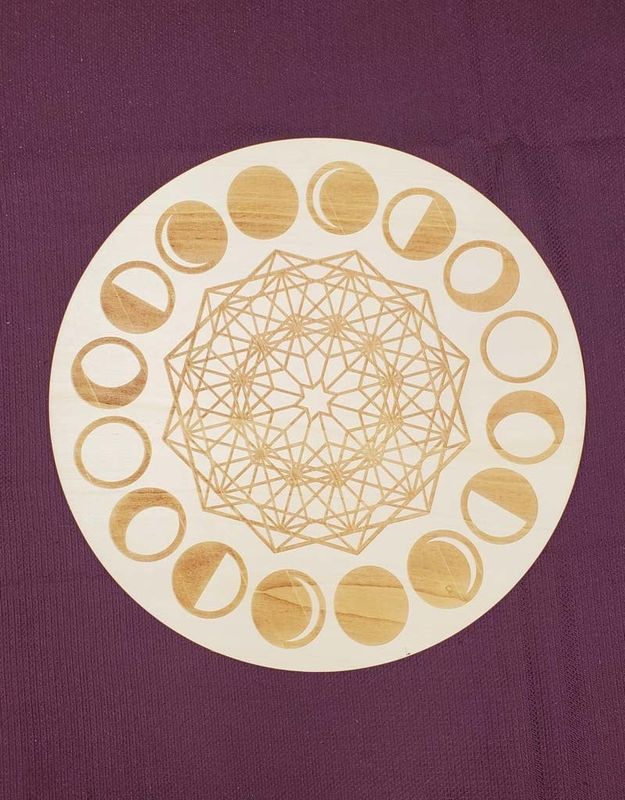 Wooden Painted Moon Phase Crystal Grid Plate