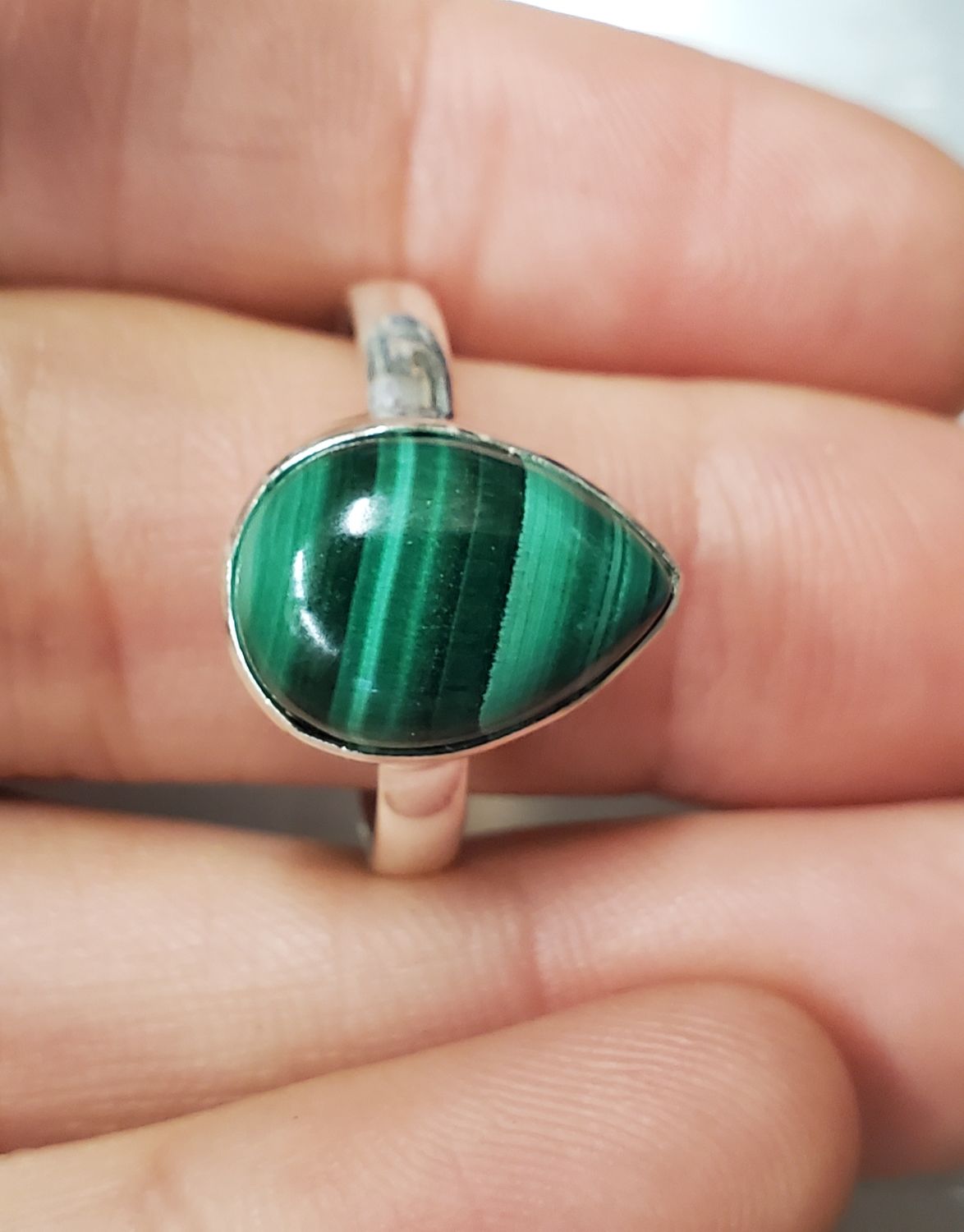 Malachite Sterling Silver Ring A - Size 10