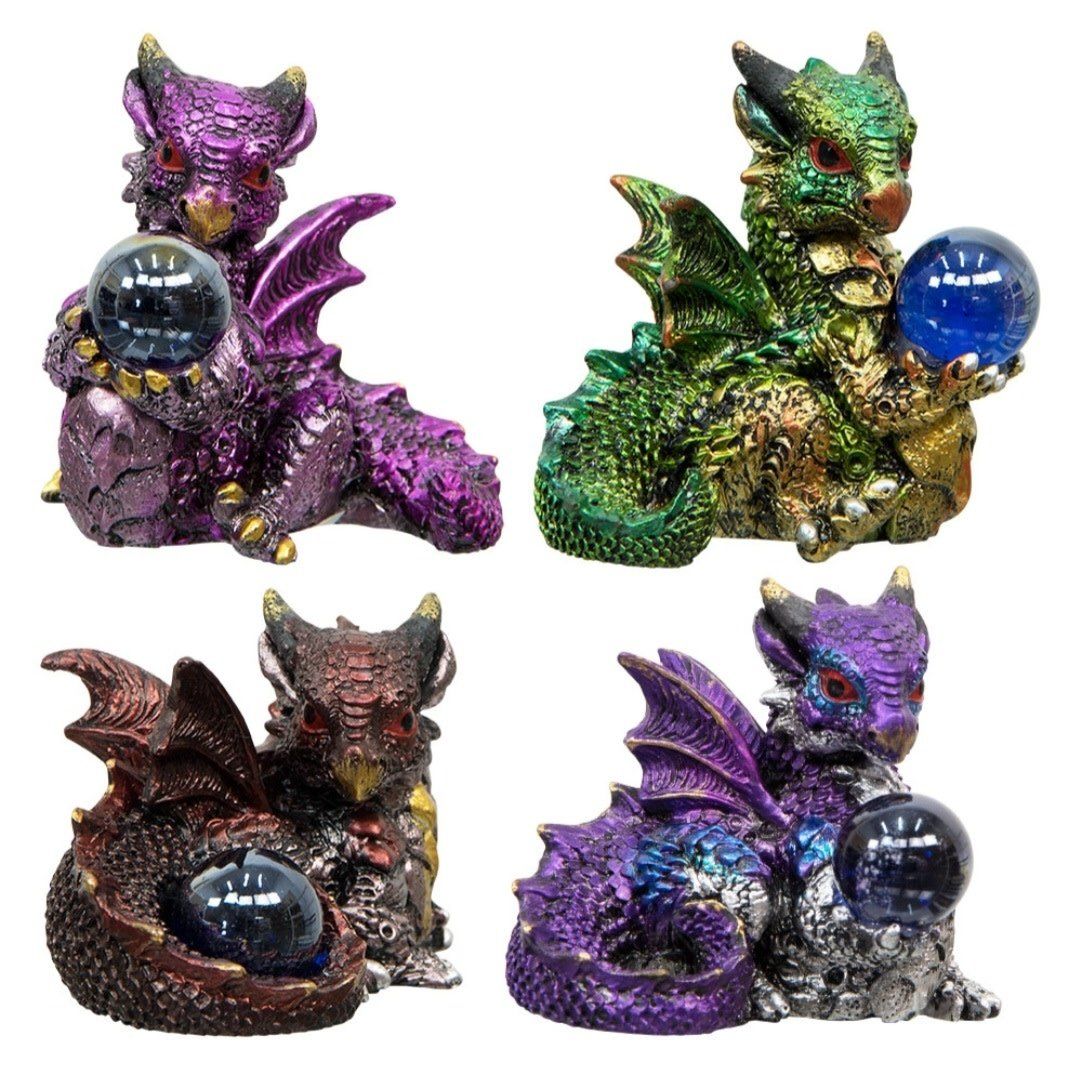 Mini Cute Baby Dragons with Sphere 2&quot;  Resin Statue