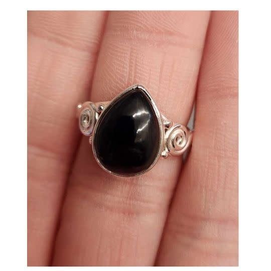 Black Obsidian Ring - Size 7 Sterling Silver