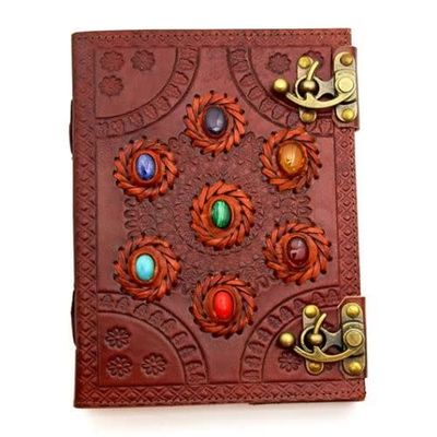 Chakra Stones 6&quot;x 8&quot; Leather Dual Clasp - Journal