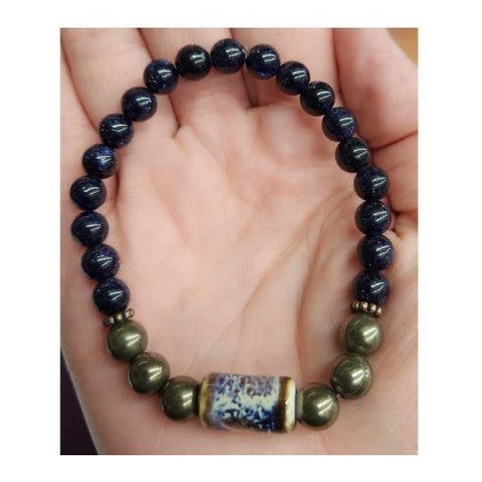 Men&#39;s Bracelet with Pyrite and Blue Goldstone 8MM