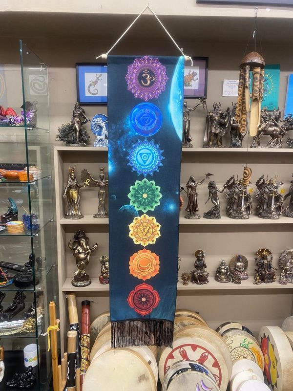 Chakra Tapestry Banner on Black - 12.5&quot; X 51&quot;
