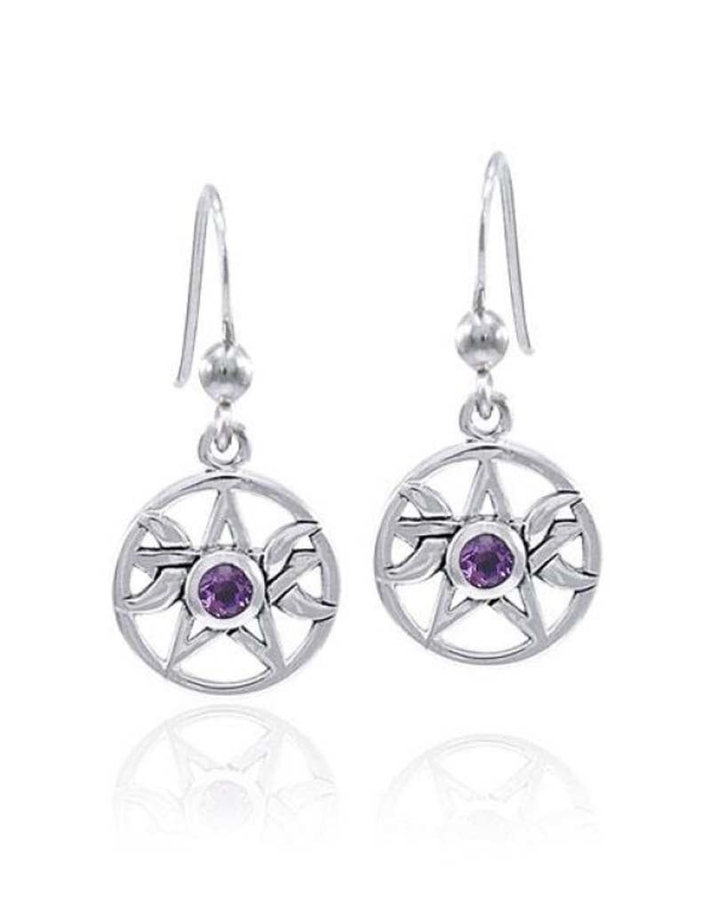 Earrings Triple Goddess w/ 2.5mm Amethyst  SS