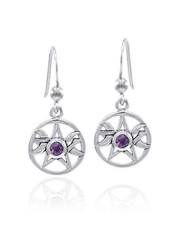 Earrings Triple Goddess w/ 2.5mm Amethyst  SS