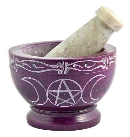 Mortar &amp; Pestle Purple Soapstone Moon &amp; Pentacle  3.5"