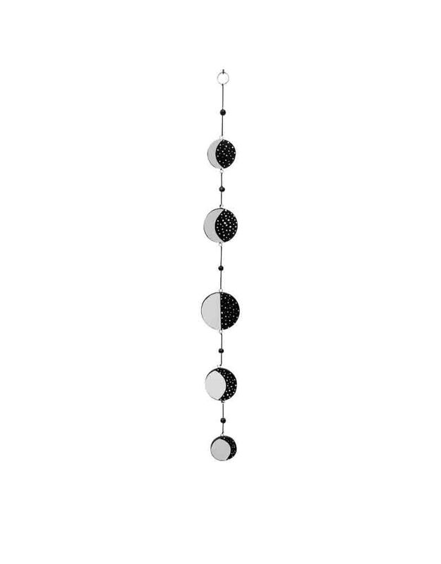 Wood Hanging Mobile w Mirrors Moon Phases Black 27&quot;