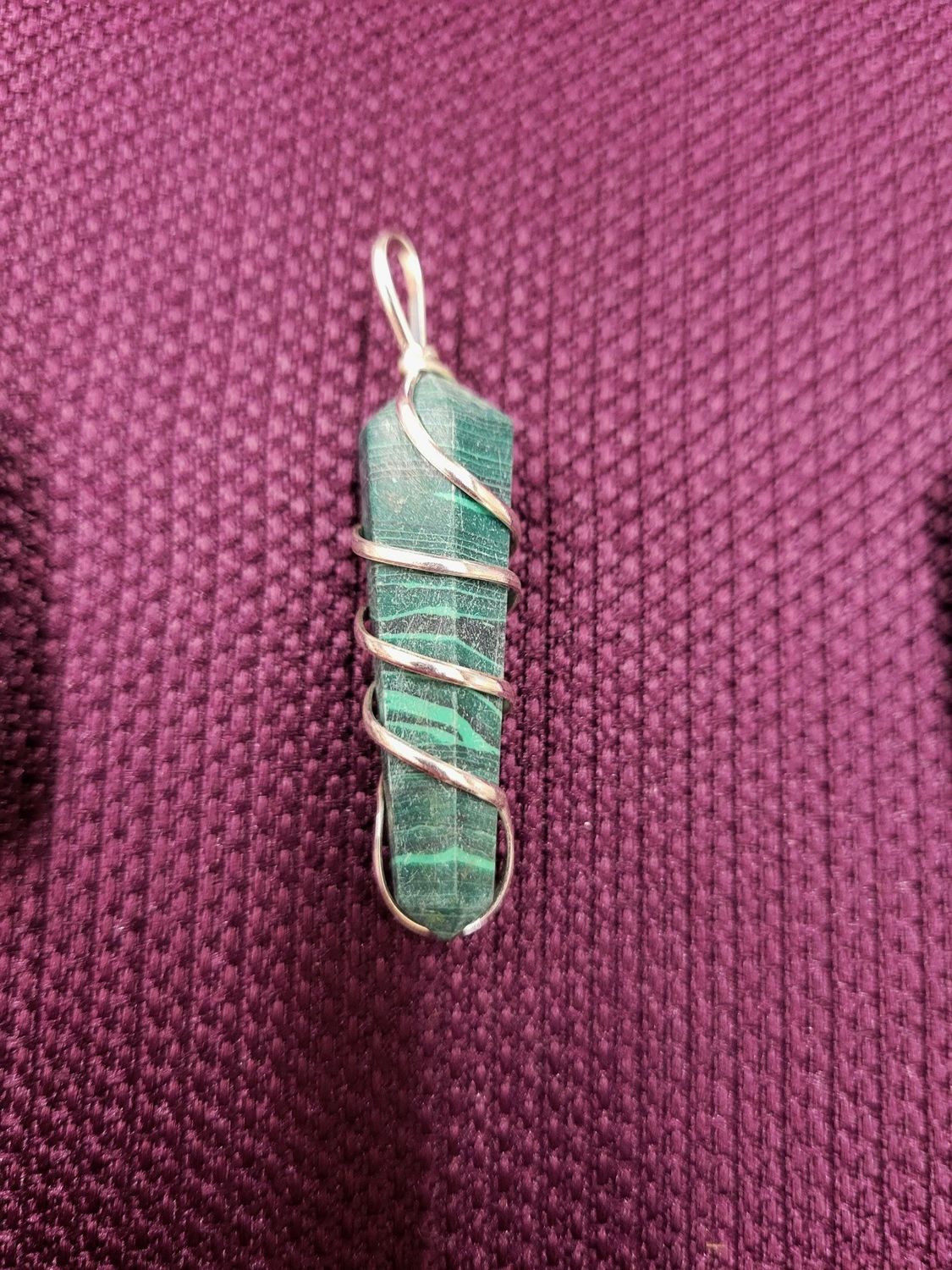 Malachite Spiral Wrapped Pendant Point