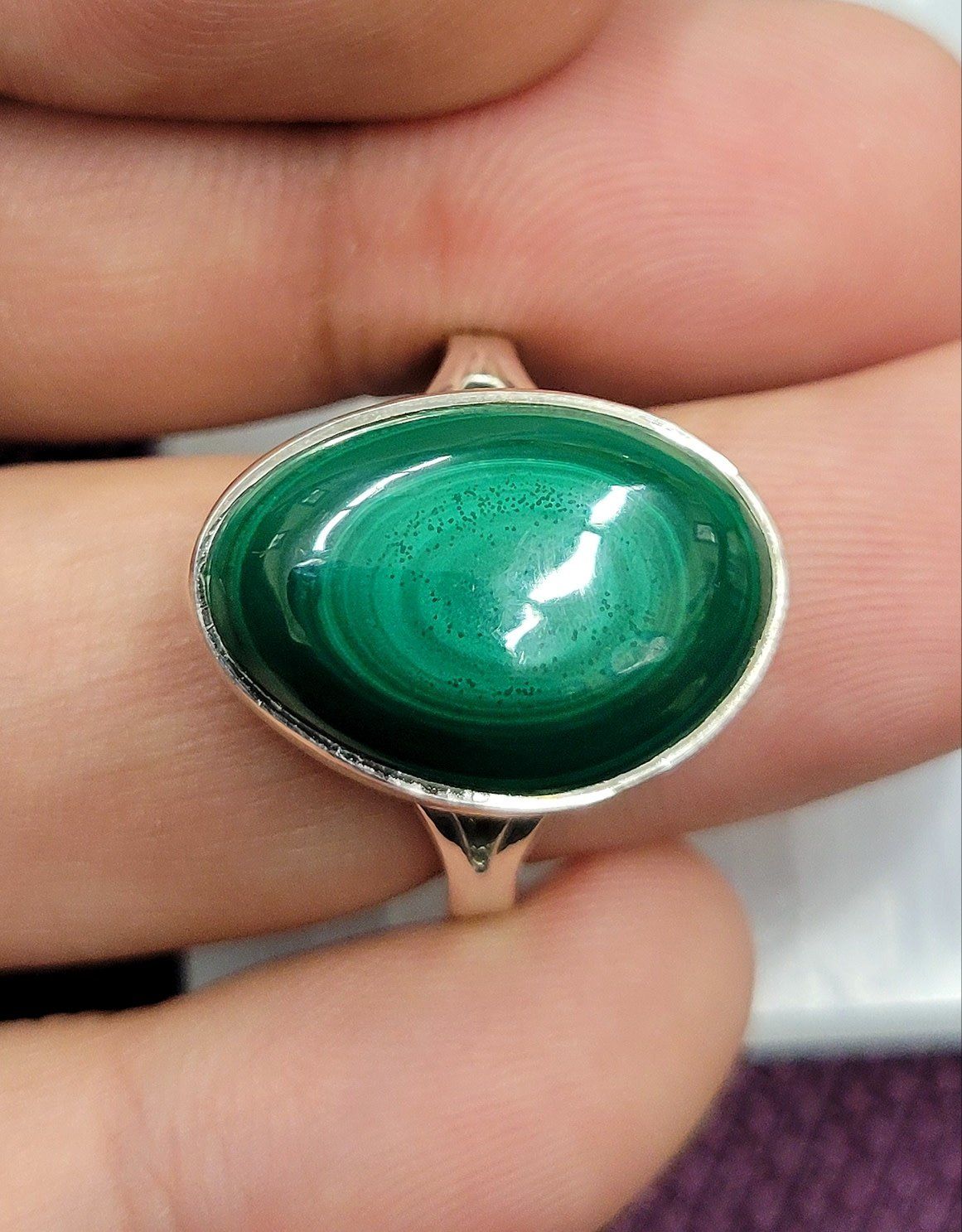 Malachite Sterling Silver Ring A - Size 9