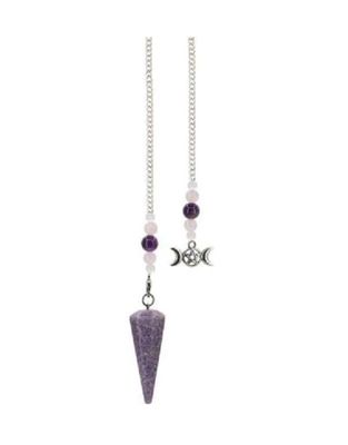 Lepidolite Hexagonal Pendulum w/ Triple Moon