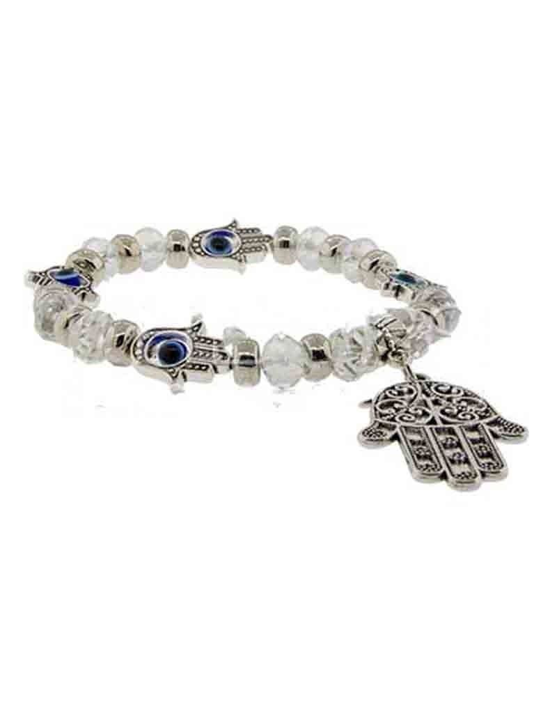 Evil Eye Clear Bracelet w Fatima / Hamsa Hand
