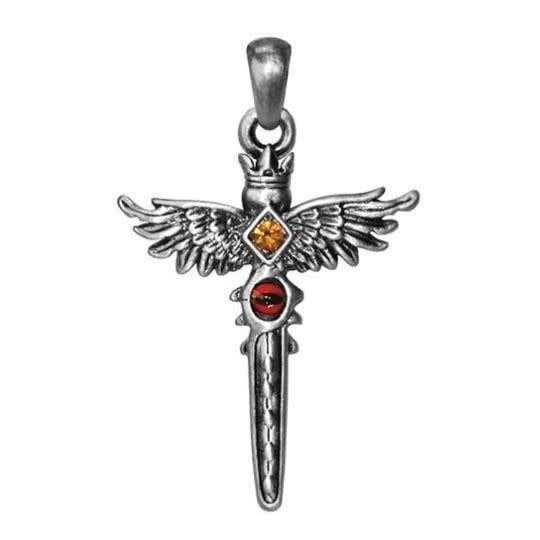Winged Sword Pendant with cord 2&quot; x 1.25&quot;