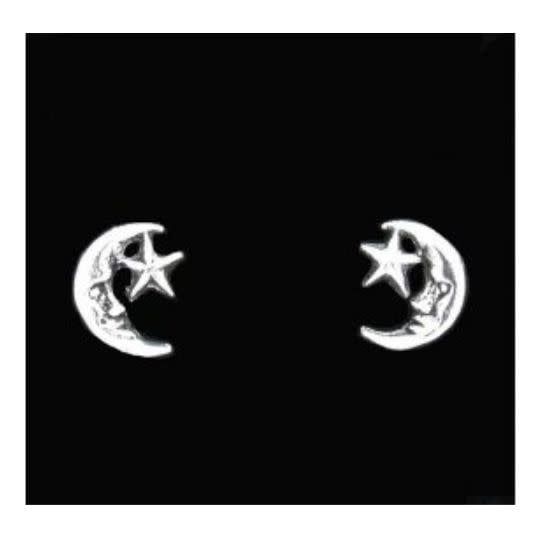 Moon &amp; Star Sterling Silver Stud Earrings 9mm