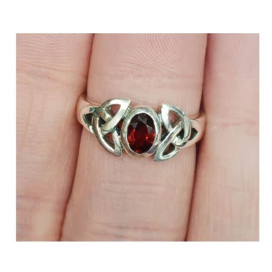 Celtic Knot with Garnet Ring - Size 7 Sterling Silver