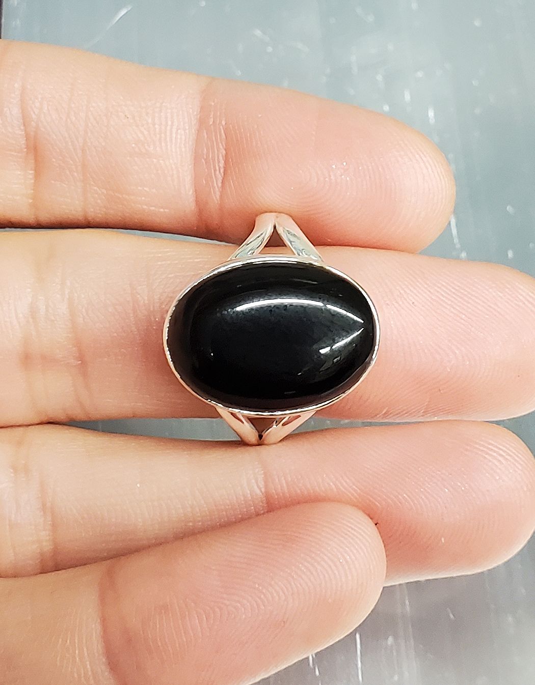 Onyx Ring B - Size 10 Sterling Silver