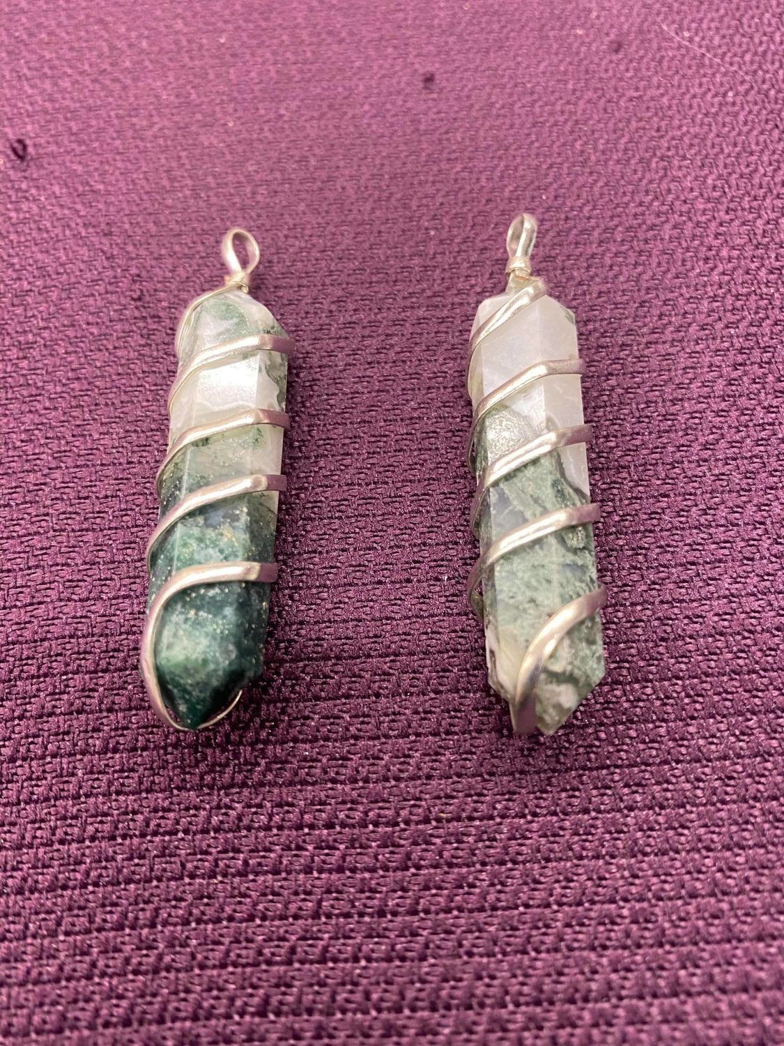 Moss Agate Spiral Wrapped Pendant