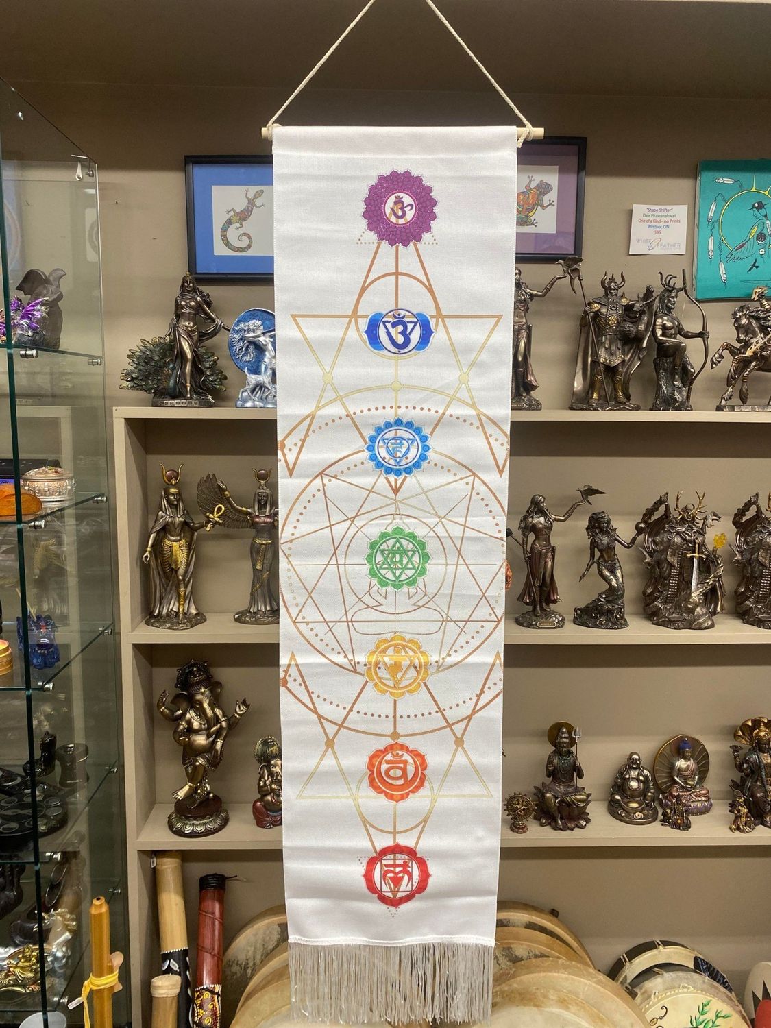 White Metatron&#39;s Cube Chakra Tapestry Banner - 12.5&quot; X 51&quot;