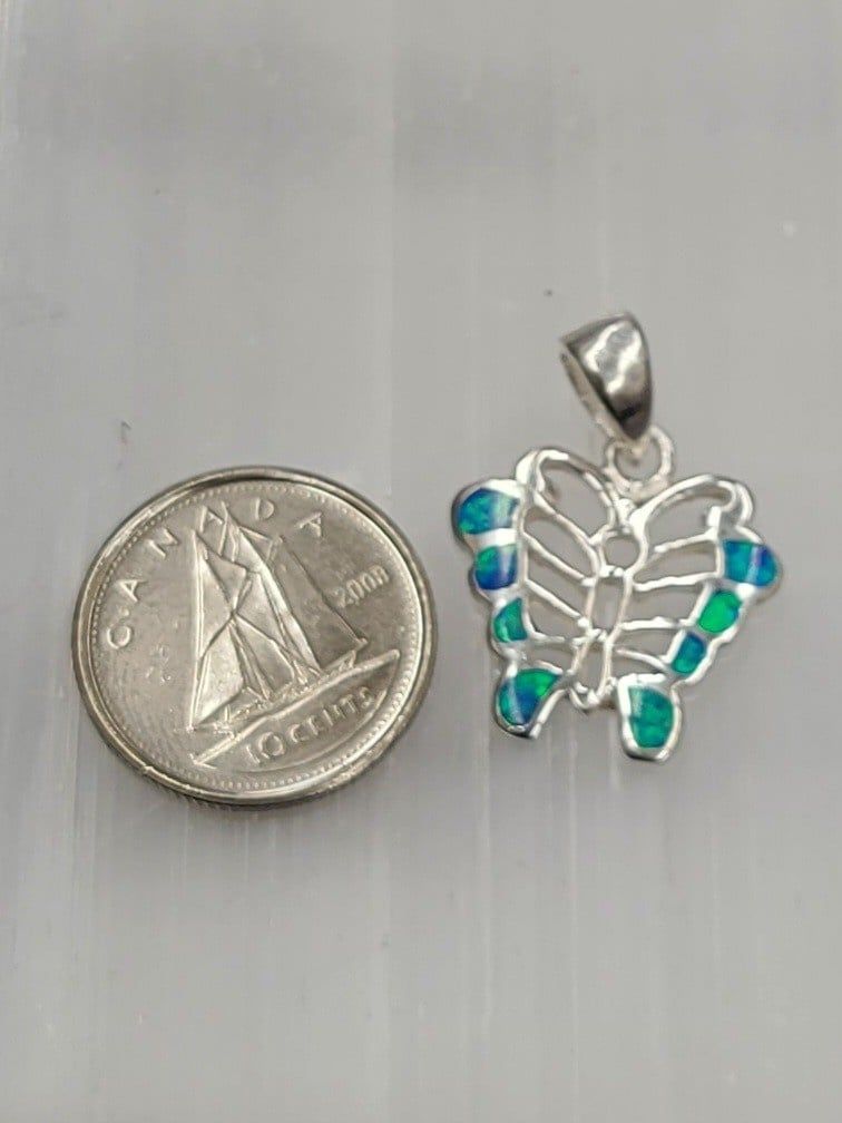 Australian Opal Butterfly Shaped Pendant Sterling Silver
