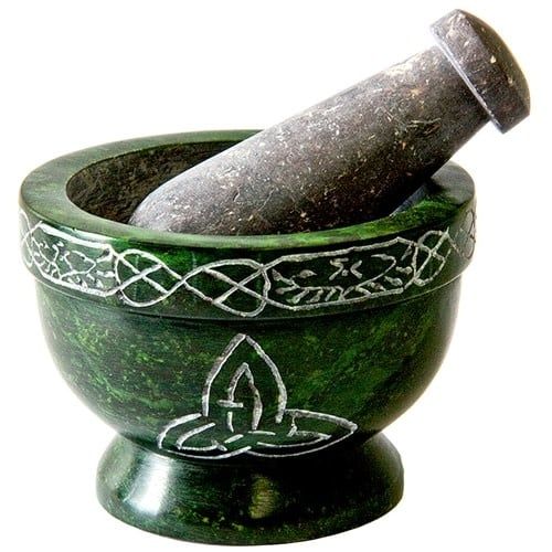 Mortar &amp; Pestle Green Soapstone Triquetra 3.5&quot;