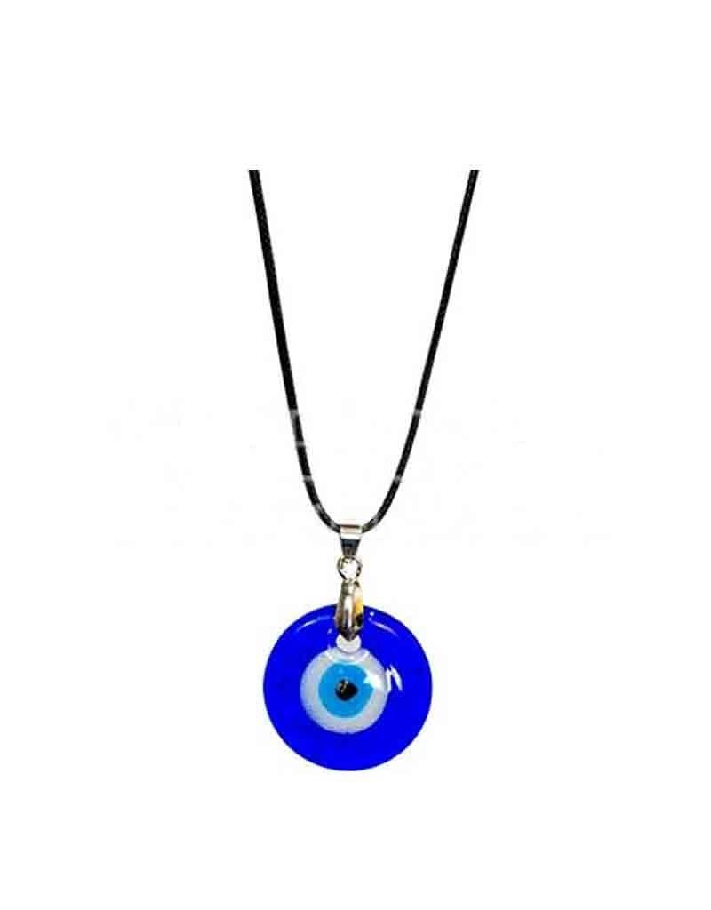 Evil Eye Round Black Cord Necklace 1&quot;