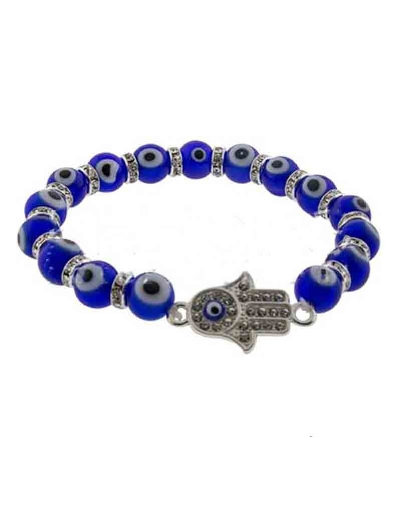 Evil Eye Cobalt Bracelet w Gem Fatima / Hamsa Hand